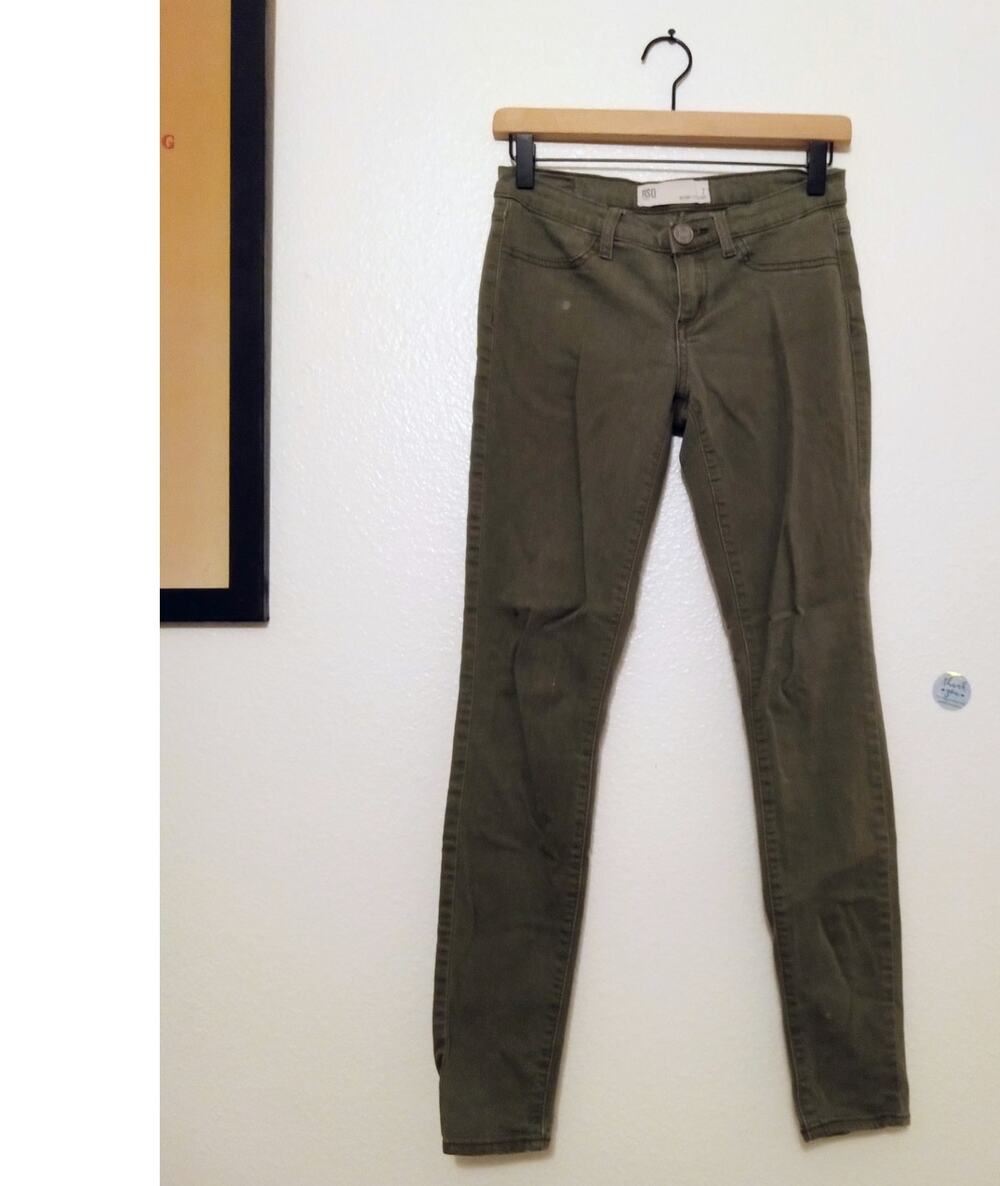 RSQ Miami Jegging Olive Distressed Stretch Skinny Jeans Low Rise Grunge SZ 7